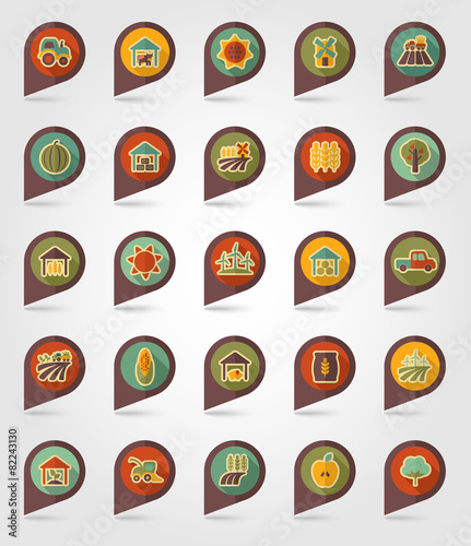 Farm Field flat mapping pin icon with long shadow