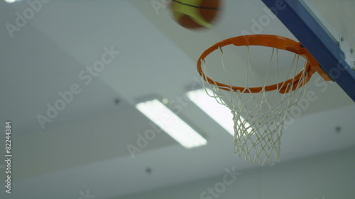 Three basketballs passing through the hoop consecutively photo