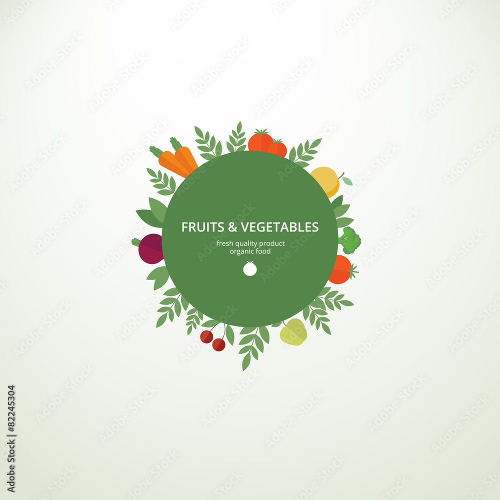 Label with fresh fruits and vegetables Label with fresh fruits and vegetables