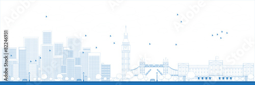 Outline London skyline with skyscrapers Vector illustration