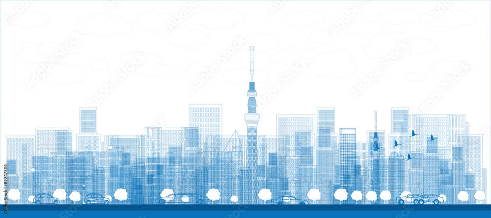 Outline Tokyo skyline with skyscrapers