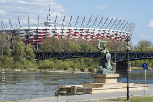 National Stadium and Statue of Mermaid in Warsaw, Poland