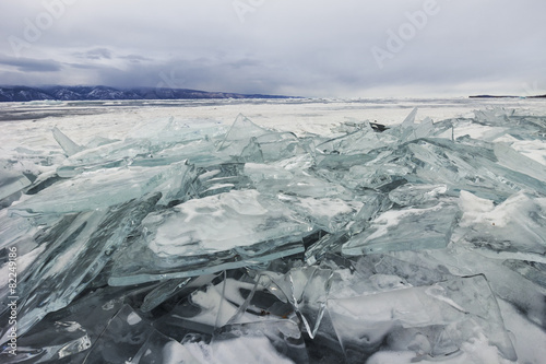 frozen baikal lake in winter