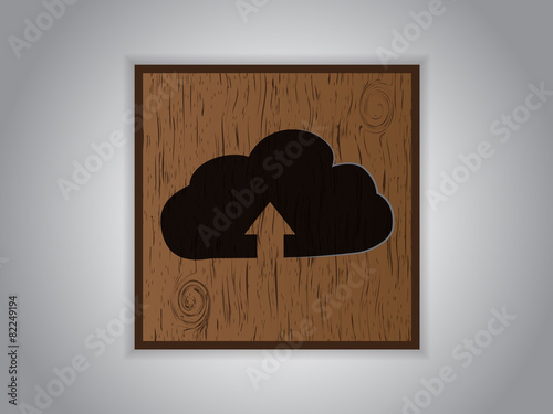Wooden icon button upload cloud