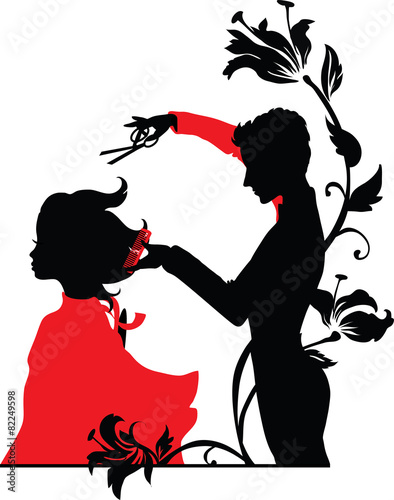 Barber and a girl silhouettes vector illustration