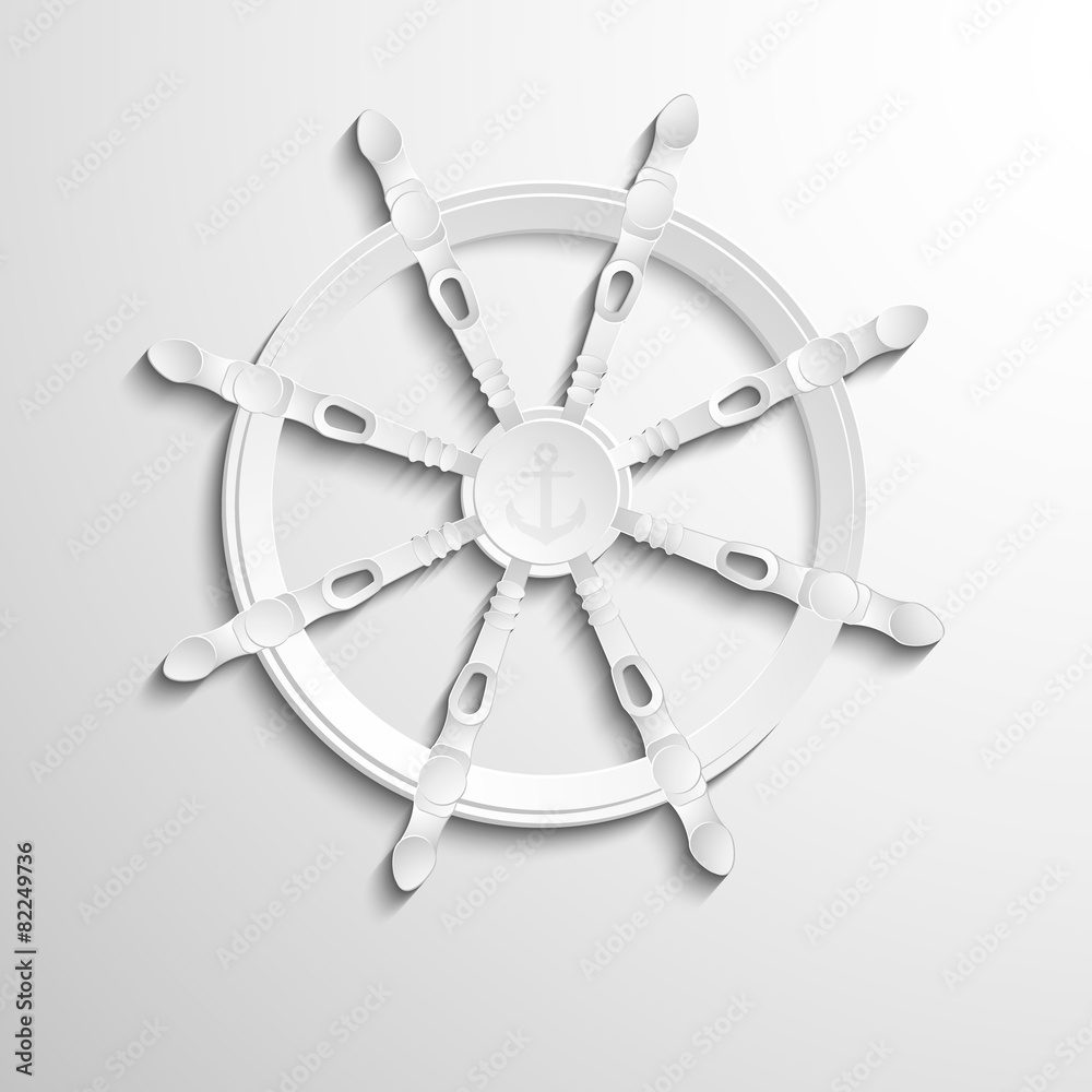 Naklejka premium Sea steering wheel with anchor logo design.