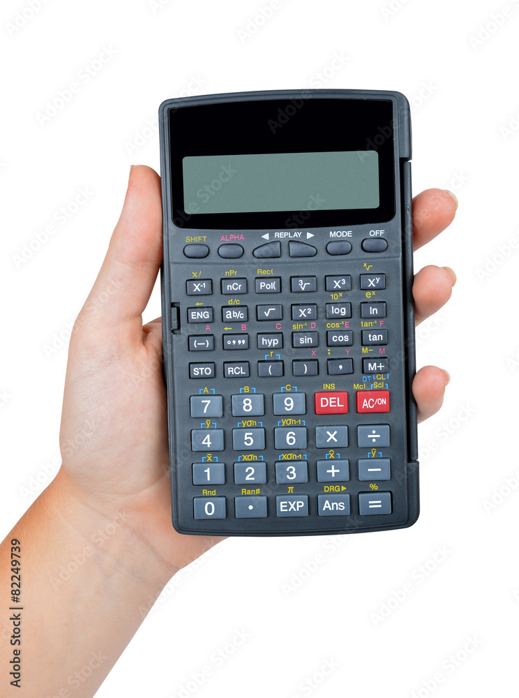 Hand with calculator isolated on white background Hand with calculator isolated on white background
