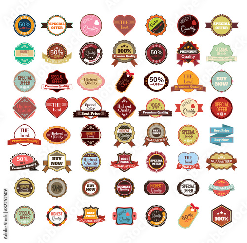 Vector vintage badges, stickers, ribbons, banners and labels