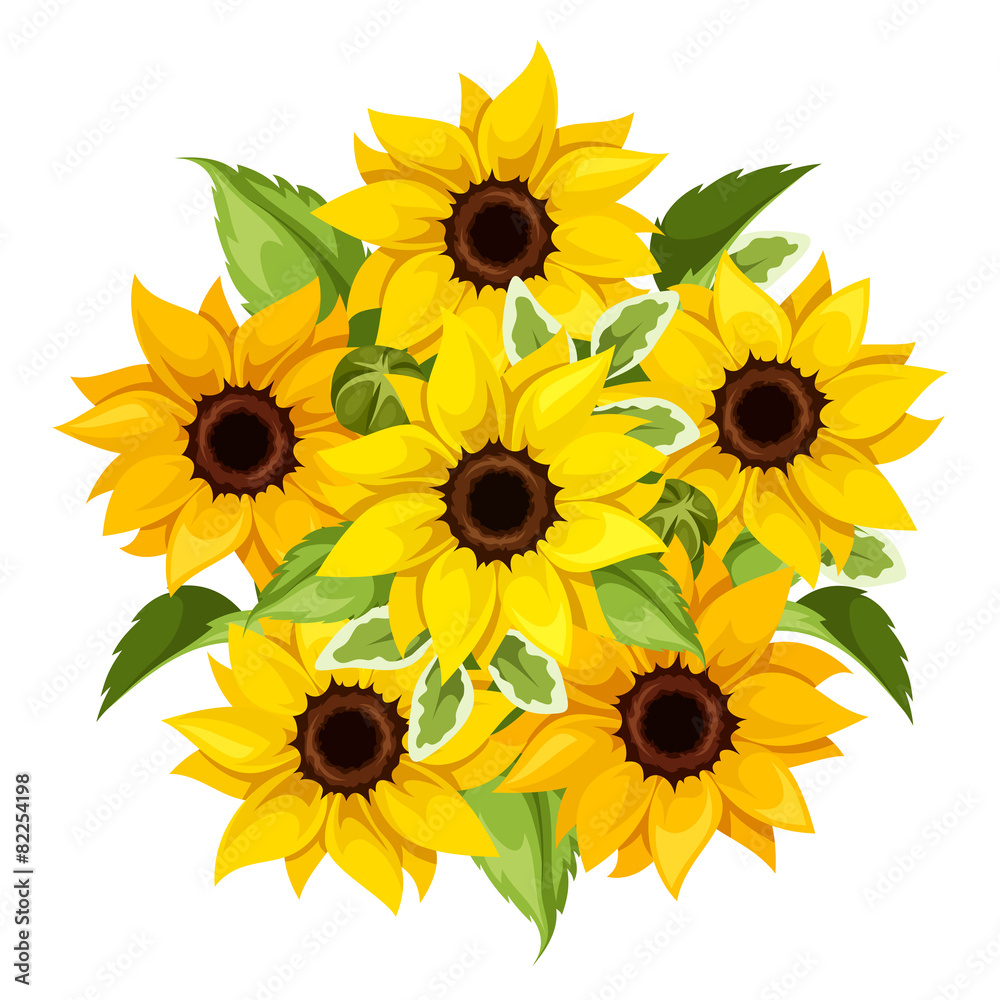 Obraz premium Vector bouquet of sunflowers. Vector illustration.