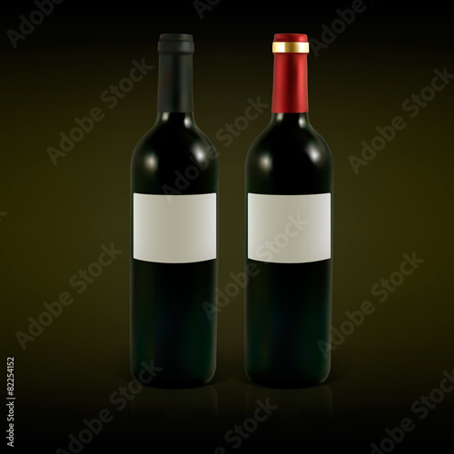 Set of vector wine bottles with blank labels.