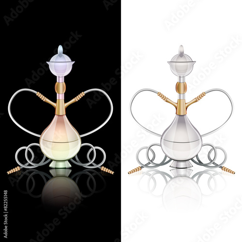 hookah with reflection on black and white background.