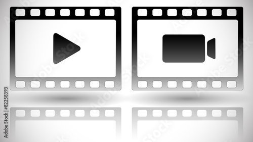 Set of filmstrips with play and camera symbols. For Motion pictu