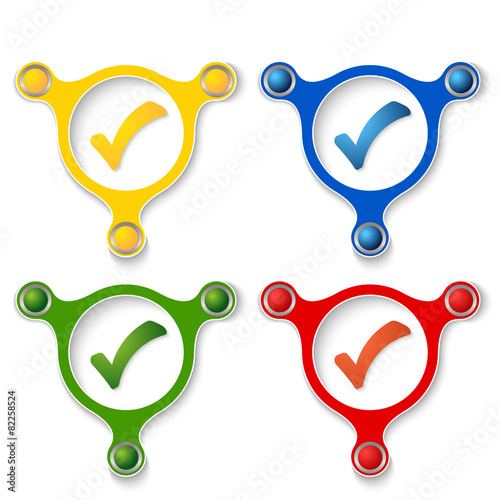 four abstract vector objects and a colored check box