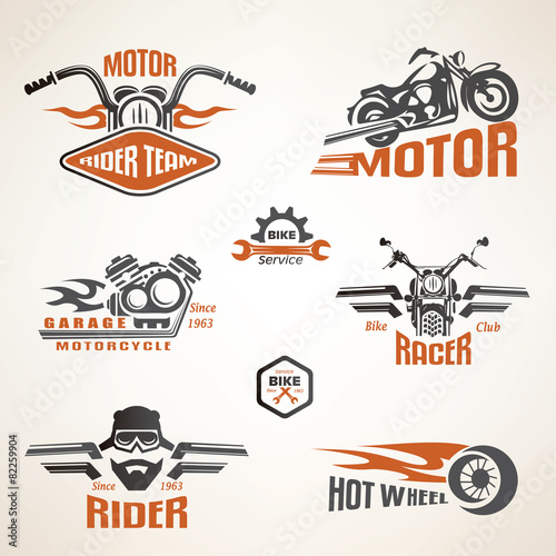 Set of vintage motorcycle labels, badges and design elements