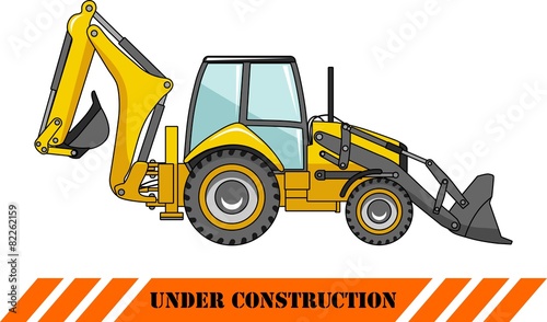 Backhoe loader. Heavy construction machines. Vector illustration