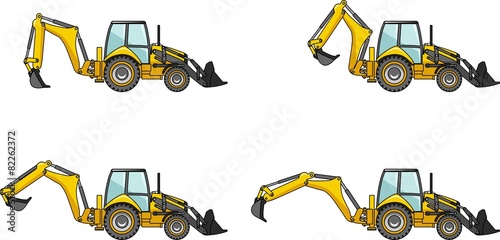 Backhoe loaders. Heavy construction machines. Vector