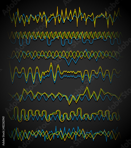 Equalizer (Eq) lines. Wavy, zigzag lines. Frequency, squiggle li