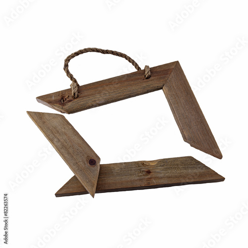 Broken Wooden Picture Frame isolated on white background.