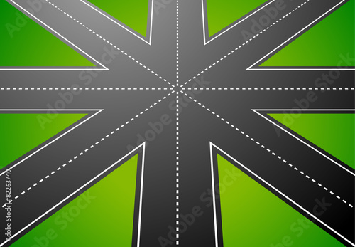 Junction, road from above with perspective. vector