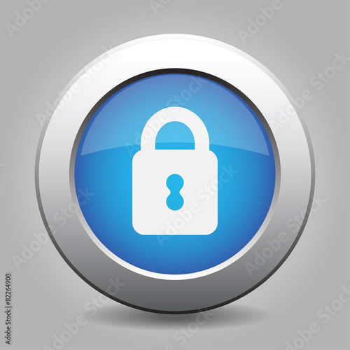 blue metal button with closed padlock