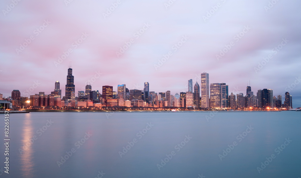 Sunrise Color Sky Lake Michigan Chicago Illinois City Skyline