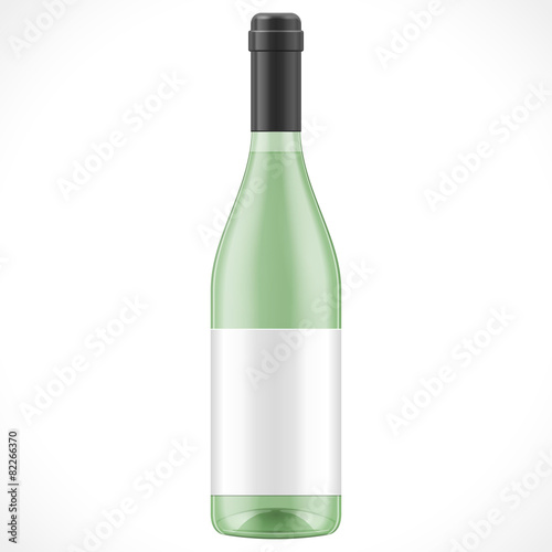 Green Glass Wine Cider Bottle With Label On White Background