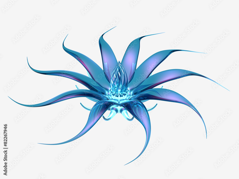 3D rendered blue glass flower on white background
