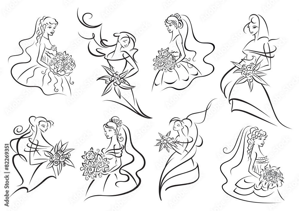 Fototapeta premium Brides and bridesmaids in wedding outfits