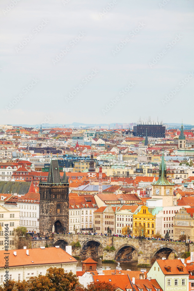 Overview of old Prague with Charles bridge