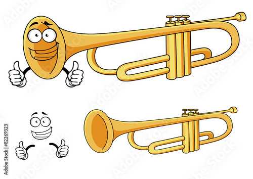 Cartoon happy classic brass trumpet character