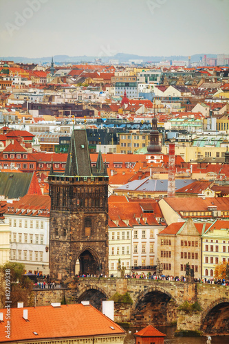 Obraz na płótnie Overview of old Prague with Charles bridge w salonie