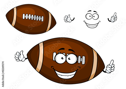 Cartoon brown rugby ball mascot character
