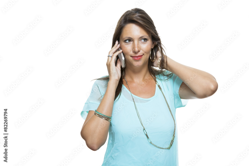Portrait of Pretty Happy Woman Looking at her Mobile Phone Portrait of Pretty Happy Woman Looking at her Mobile Phone