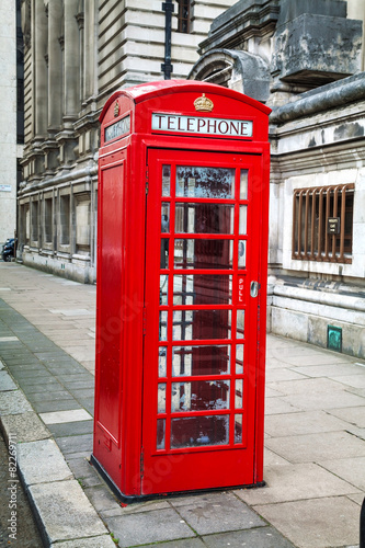 Famous red telephone booth in London #82269711
