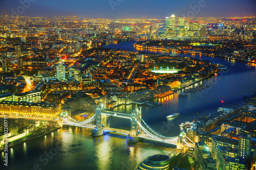 Aerial overview of London city with the Tower bridge