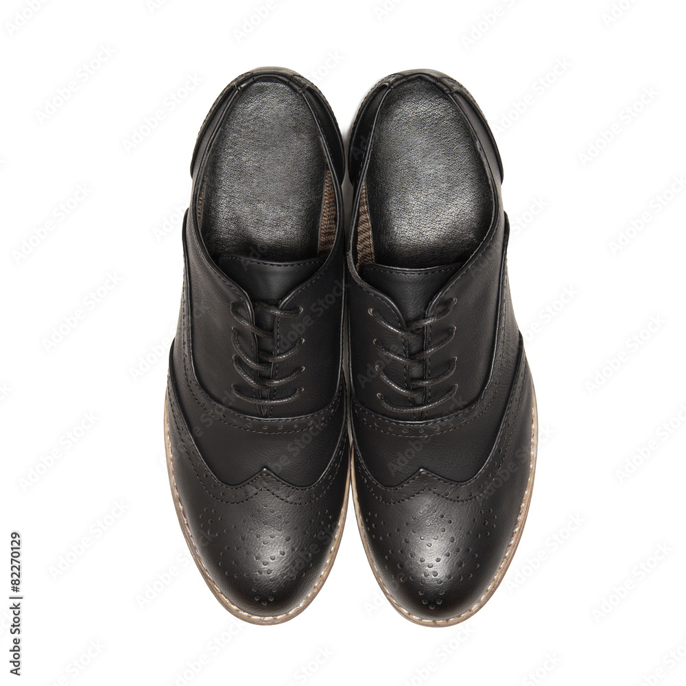 Black shoes isolated on white background. top view Black shoes isolated on white background. top view