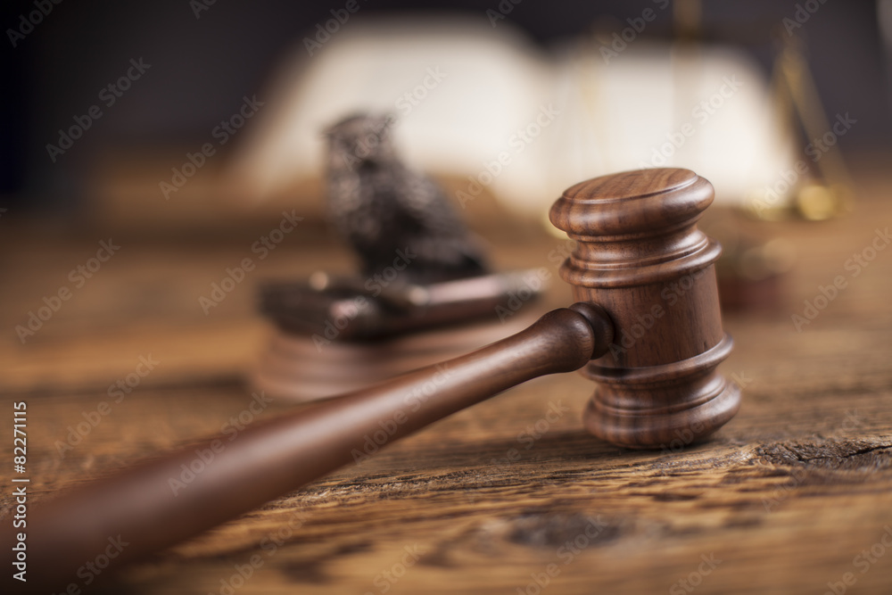 Law theme, mallet of judge, wooden gavel Law theme, mallet of judge, wooden gavel