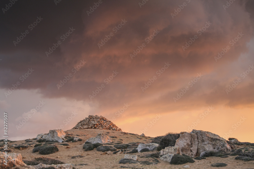 Sunset at rocky desert at Cyprus