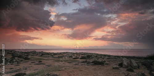 Sunset at rocky coast at Cyprus