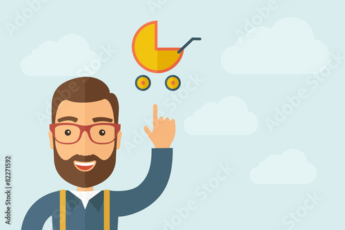 Man pointing the baby stroller icon