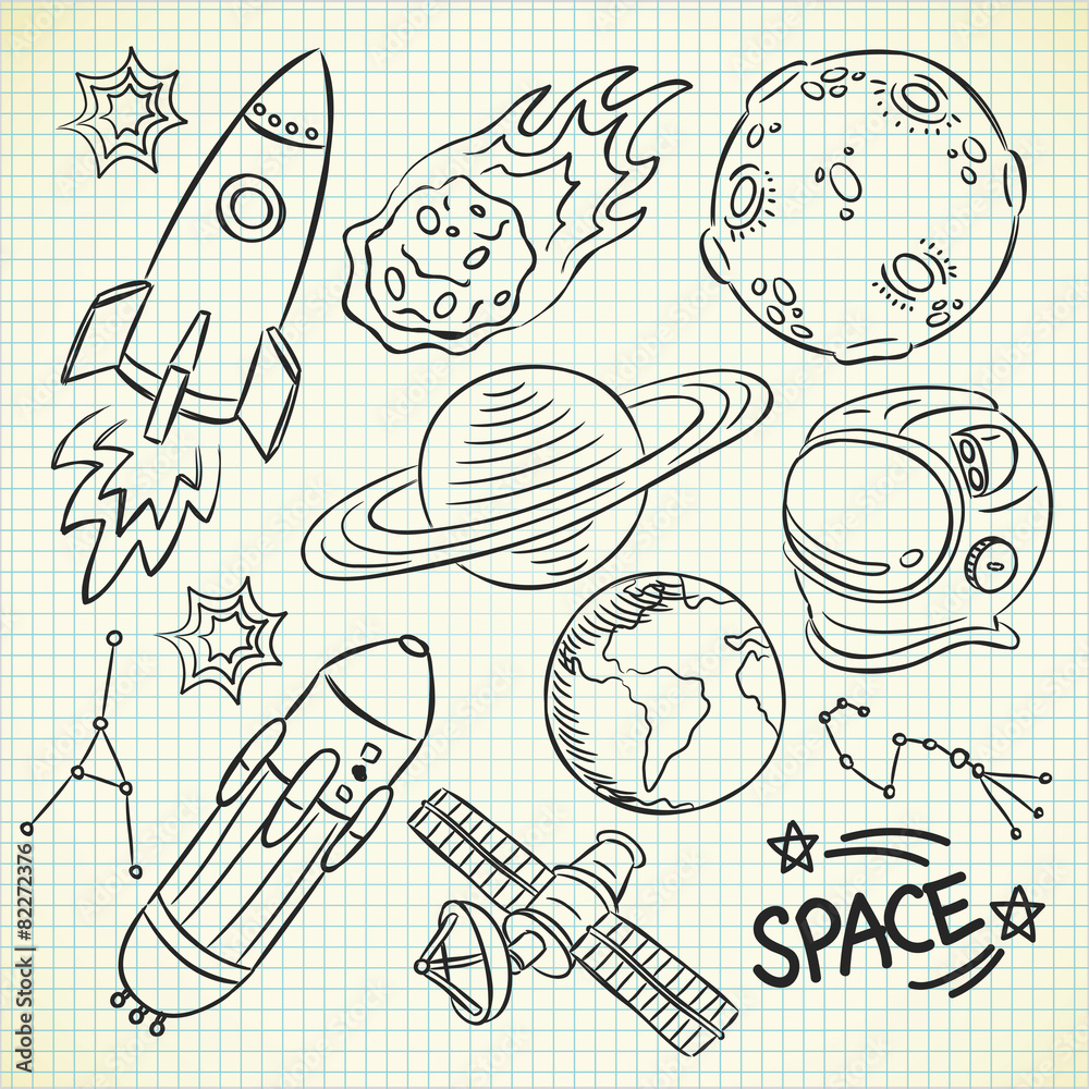 Fototapeta premium space doodle set