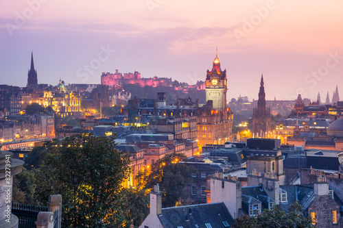 Edinburgh city from Calton Hill at night, Scotland, UK