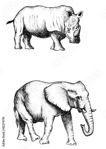 Elephant and Hippo drawing