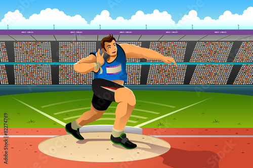 Shot putter in a shot put competition
