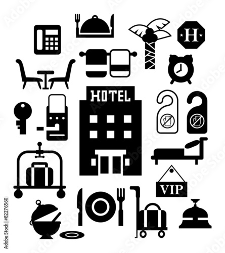 Modern flat design vector icons for hotel service in black