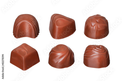 Chocolate candies collection isolated on white background