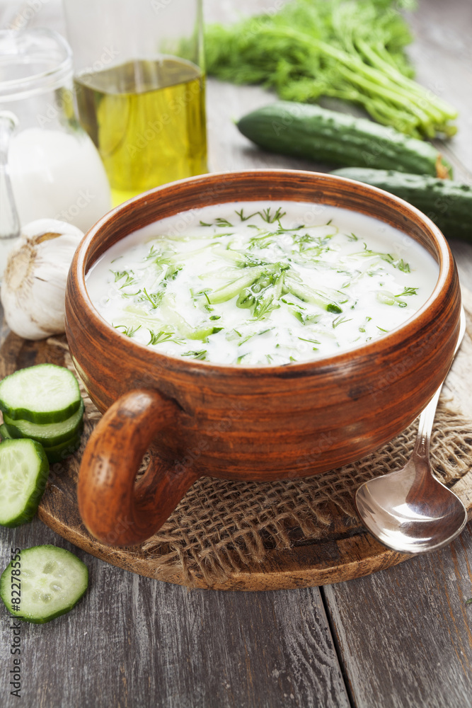 Summer soup with cucumbers, yogurt and fresh herbs Summer soup with cucumbers, yogurt and fresh herbs