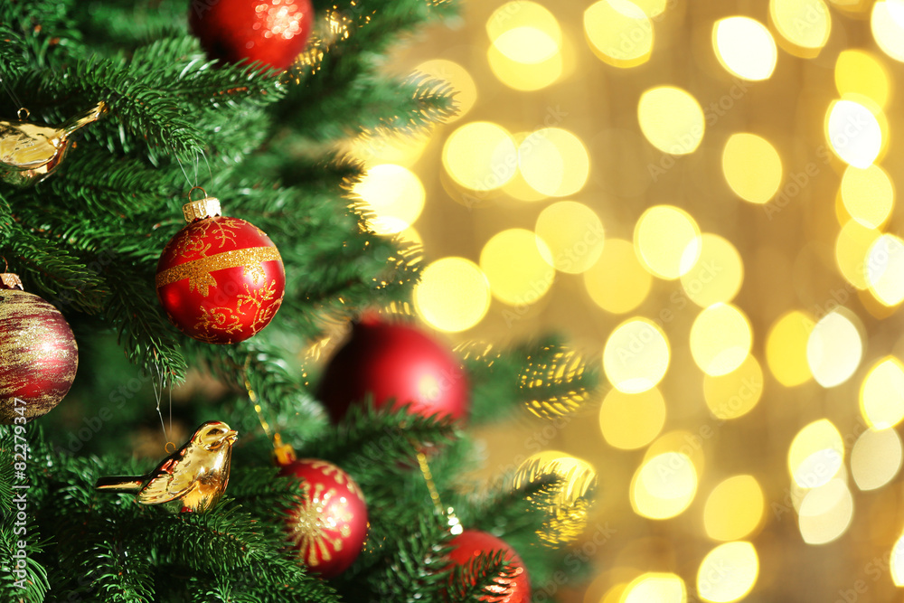 Decorated Christmas tree on blurred, sparkling and fairy background Decorated Christmas tree on blurred, sparkling and fairy background