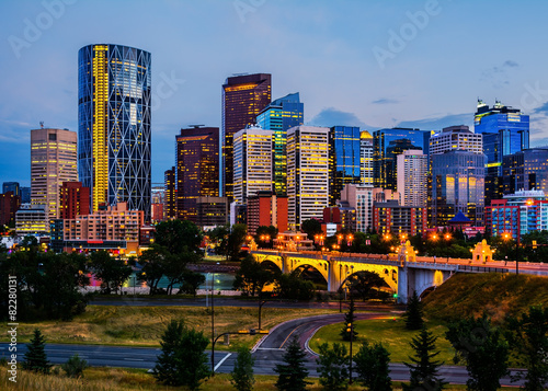 Buildings in Calgary Canada at night