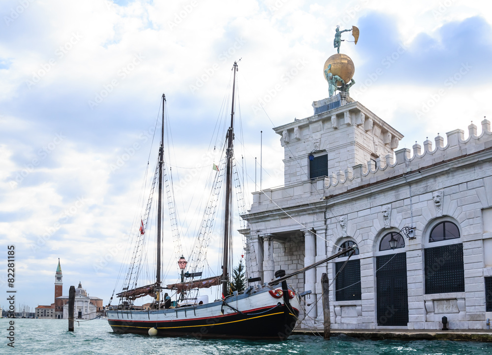 Detail of building Maritime Customs (Dogana di Mare). Venice. It